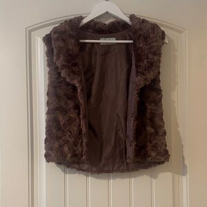 Faux Fur Sleeveless Vest - Brown